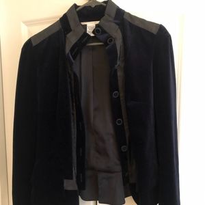 Navy Velvet Style Fitted Jacket Blazer